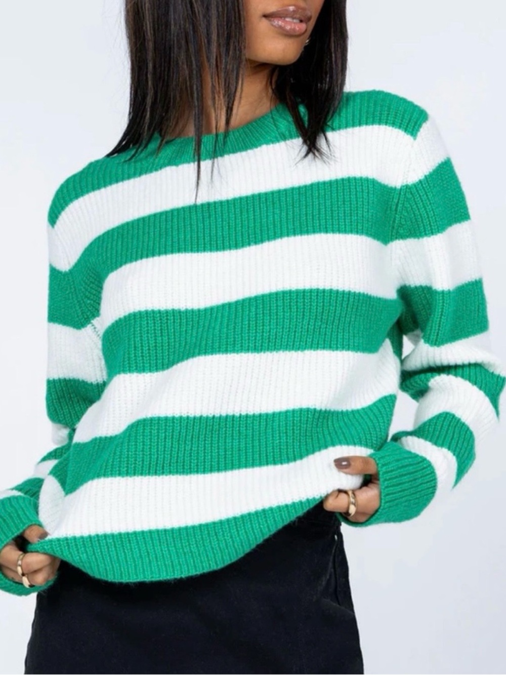 Princess Polly Women’s Audrina Knit Striped Sweater Green/White Size XS/S NWT